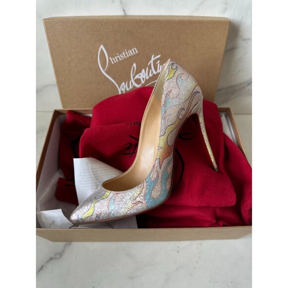 CHRISTIAN LOUBOUTIN Pigalle 109 Lurex Flame Heels Size 37.5 - Picture 1 of 8
